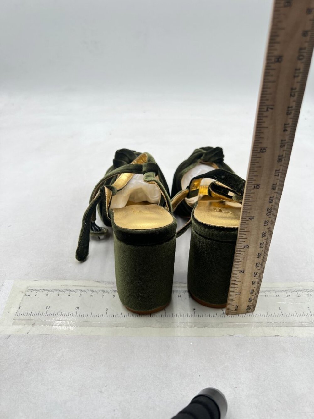 FSJ Olive Green Velvet Heeled Sandals Ankle Strap High Block Open Toe Dress Shoe - Picture 5 of 8